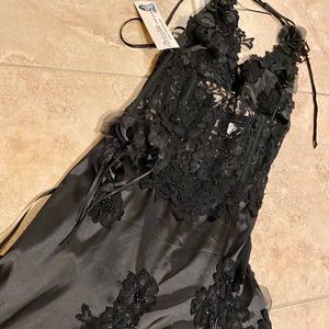 Satin and lace halter gown